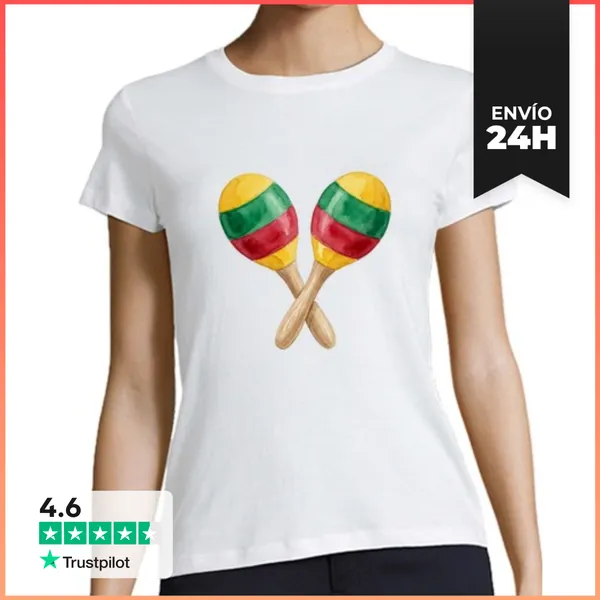 Camiseta Mujer Clásica Maracas Colores Cruzados Rojo Verde