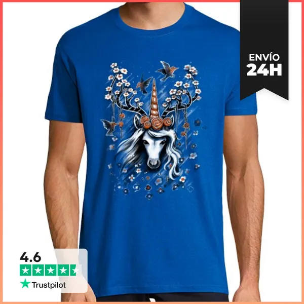 Camiseta Hombre Clásica Flores De Ciervo Unicornio LaTostadora