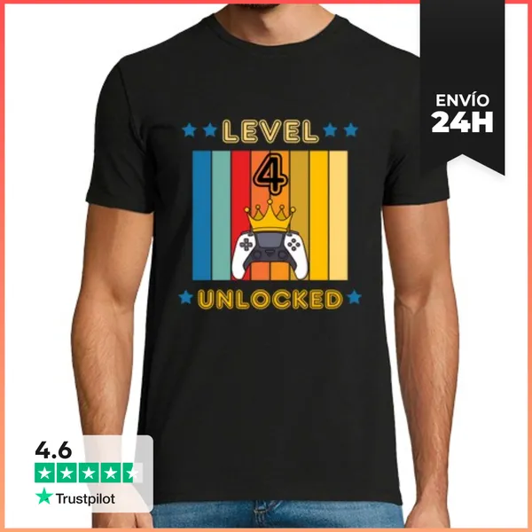 Camiseta Hombre Clásica Regalo 4 Años - Camiseta Level 4 Unlocked