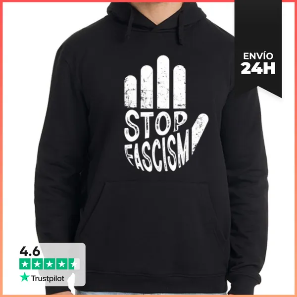 Sudadera Unisex Con Capucha STOP FASCISM WHITE LaTostadora