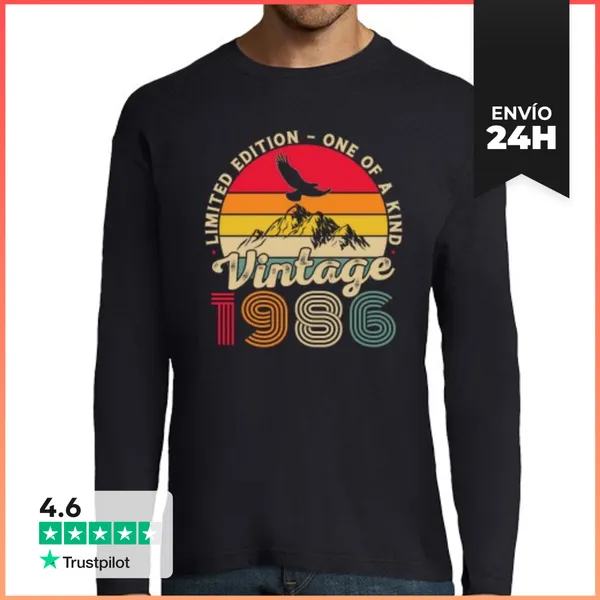 Camiseta Hombre Manga Larga 40 Cumpleaños 40 Años Vintage 1986
