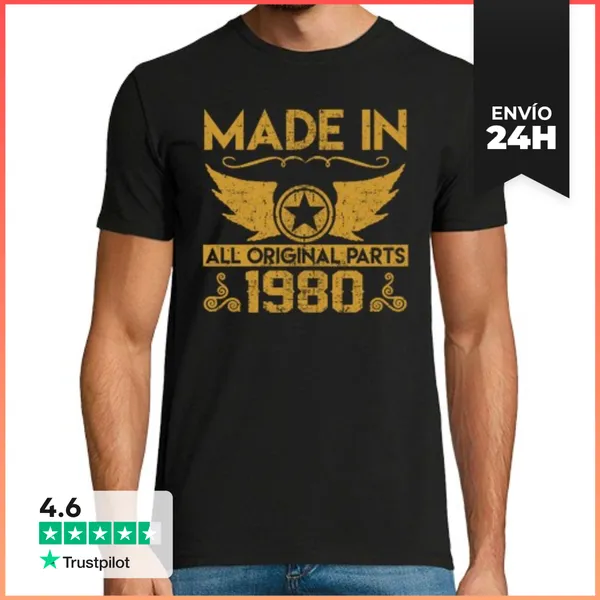 Camiseta Hombre Clásica Hecho En 1980 Todas Las Piezas Originales