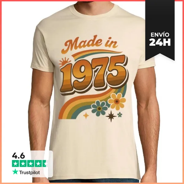 Camiseta Hombre Clásica Made In 1975 Vintage Retro Cumpleaños