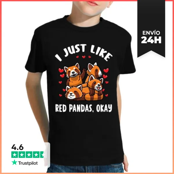 Camiseta Clásica Para Niños Panda Rojo Kawaii LaTostadora