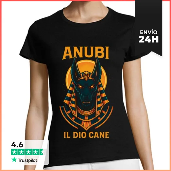 Camiseta Mujer Clásica Anubis Dios Egipcio Perro Cane Faraón
