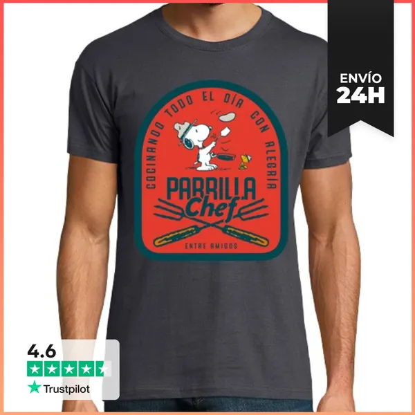 Camiseta Hombre Clásica Snoopy Y Woodstock Parrilla Chef