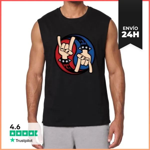 Camiseta Sin Mangas Cuernos Del Diablo Rock And Roll Yin Ya