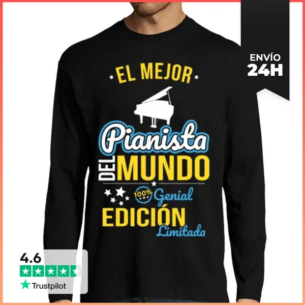 Camiseta Hombre Manga Larga El Mejor Pianista Del Mundo Regalo