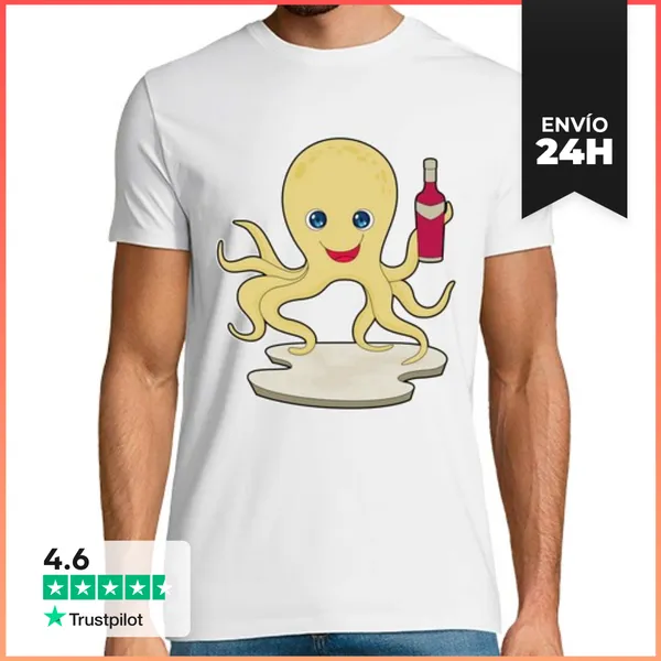 Camiseta Hombre Clásica Vino De Botella De Pulpo LaTostadora