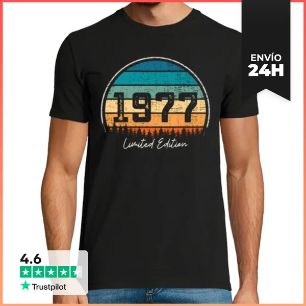 Camiseta Hombre Clásica Vintage 1977 Edición Limitada Retro