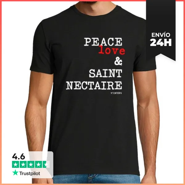 Camiseta Hombre Clásica Paz Amor Y Santo Nectario LaTostadora