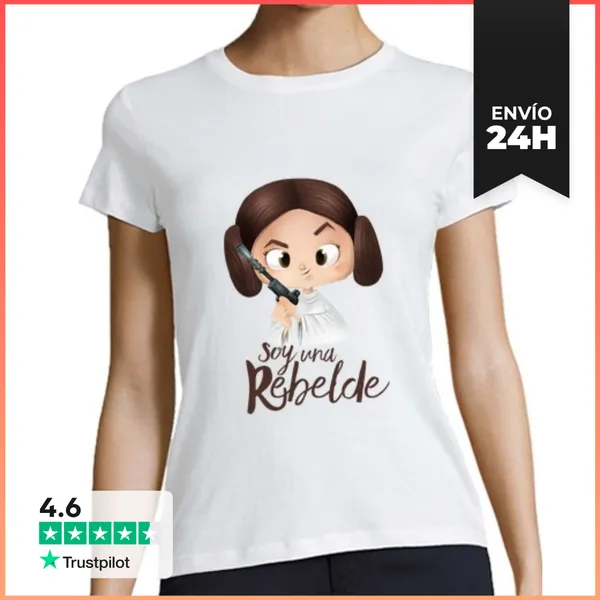 Camiseta Mujer Clásica Rebelde-Mujer, Manga Corta, Blanca,
