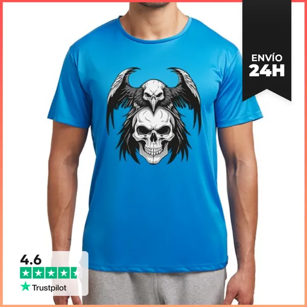 Camiseta Deportiva Hombre Calavera Y Cuervos LaTostadora