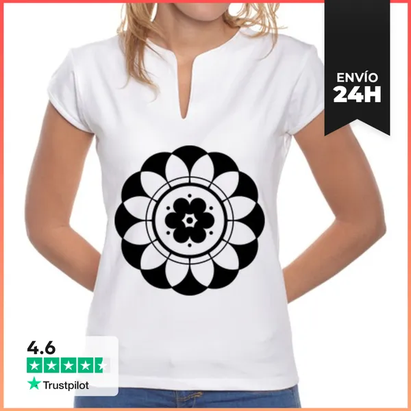 Camiseta Mujer Cuello Mao Mandala De Flores En Círculo De Cultivo