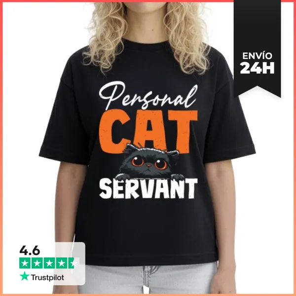Camiseta Mujer Boxy Sirviente Personal De Gatos Amante De Los