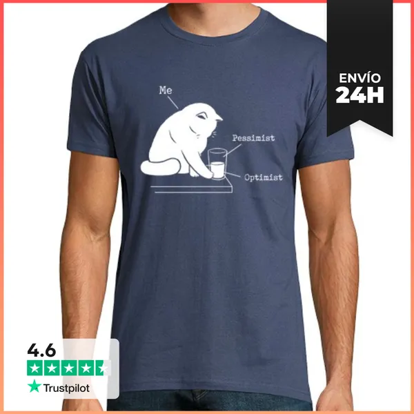 Camiseta Hombre Clásica Glass Graphic - Pesimist - Optimist Cat