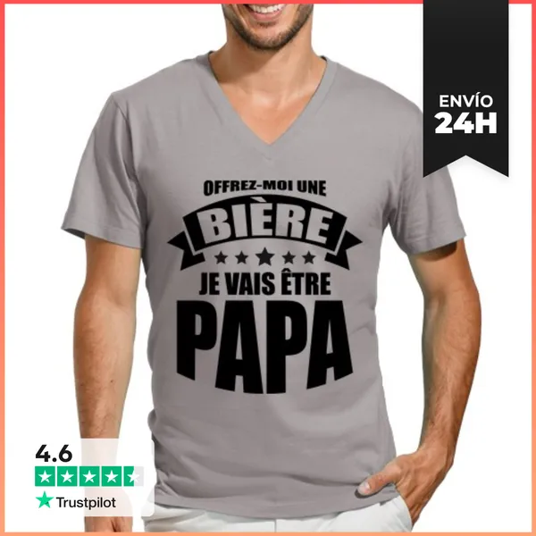 Camiseta Hombre, Cuello Pico Dame Una Cerveza Seré Un Papá