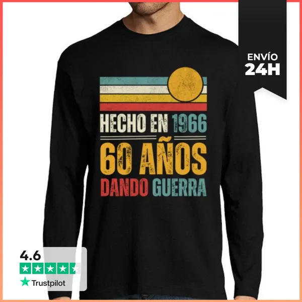 Camiseta Hombre Manga Larga Hecho En 1966, 60 Años Cumpleaños