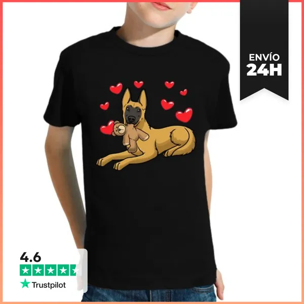 Camiseta Clásica Para Niños Perro Malinois Con Peluche