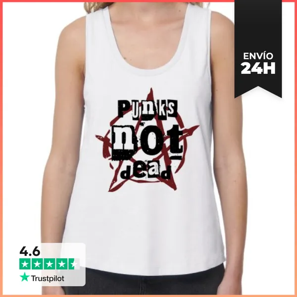 Camiseta Mujer Sin Mangas, Loose Fit PUNK NOT DEAD Diseño Nº