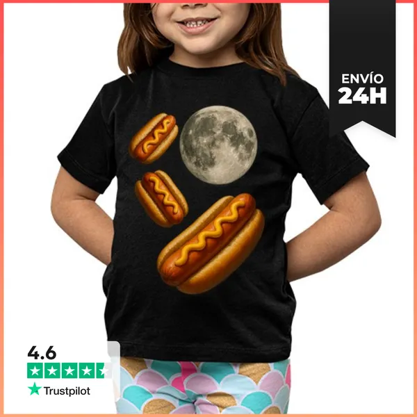 Camiseta Clásica Para Niños Perritos Calientes Y Luna Hod Dog