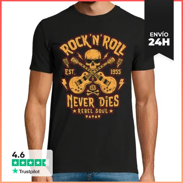 Camiseta Hombre Clásica Rock And Roll Never Dies LaTostadora