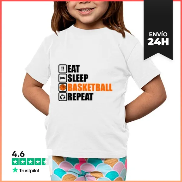 Camiseta Clásica Para Niños Comer Dormir Baloncesto Repetición