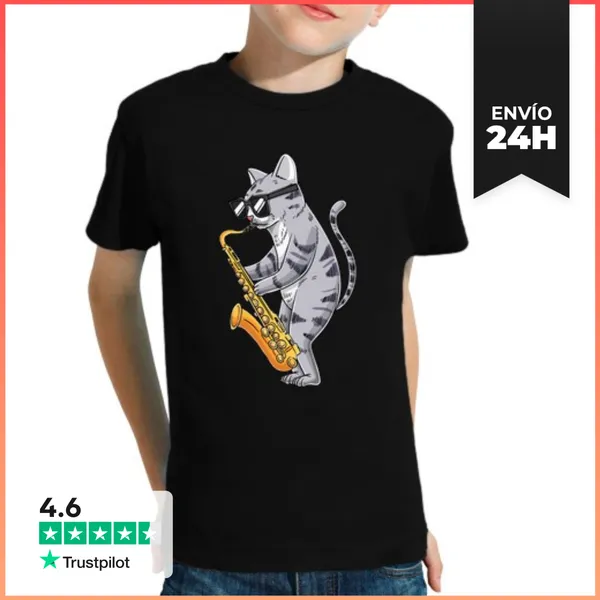 Camiseta Clásica Para Niños Gato Tocando Saxofón Saxofón