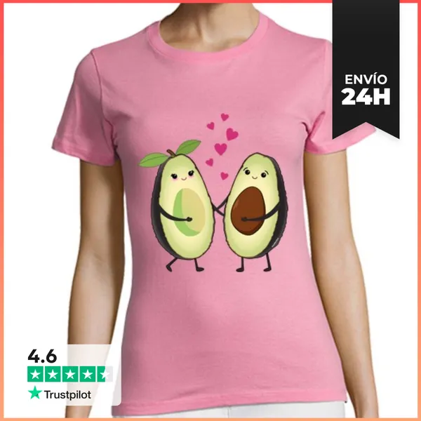 Camiseta Mujer Clásica Aguacates Kawaii Enamorados LaTostadora