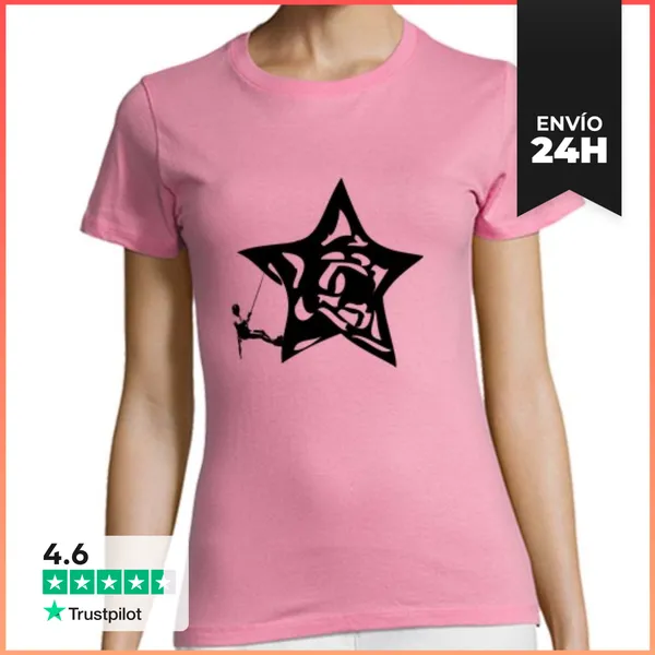 Camiseta Mujer Clásica Mujer, Manga Corta, Rosa, Calidad Premium