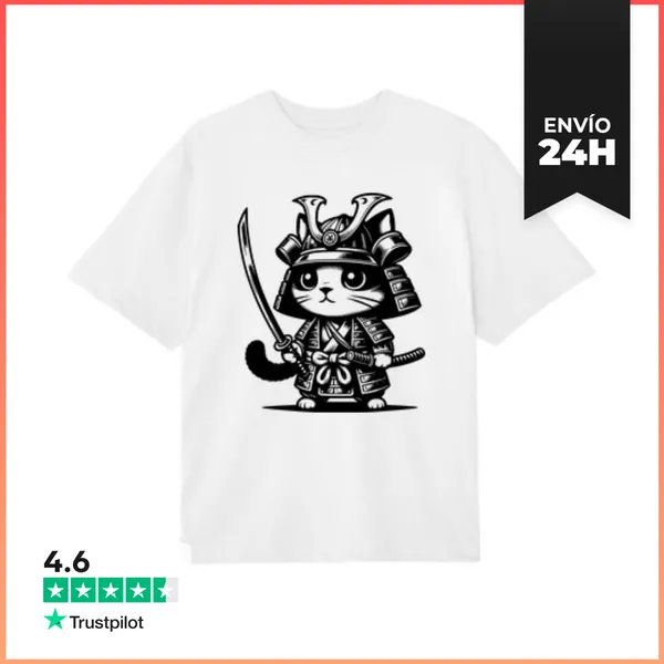 Camiseta Oversize GATITO SAMURAI CON KATANA LaTostadora