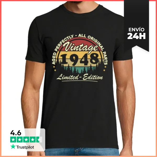 Camiseta Hombre Clásica 1948 Vintage Regalo De Cumpleaños