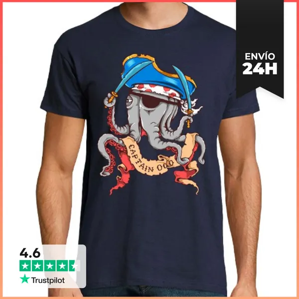 Camiseta Hombre Clásica Camiseta Pulpo Capitán Pirata Marinero