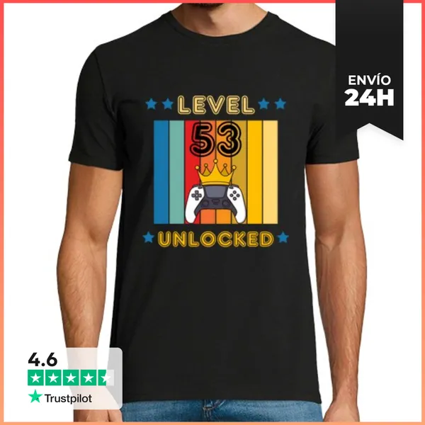 Camiseta Hombre Clásica Camiseta Nivel 53 Desbloqueado - Regalo