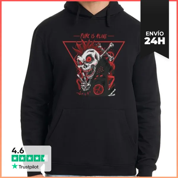 Sudadera Unisex Con Capucha Punk Is Alive LaTostadora