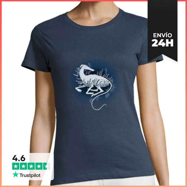 Camiseta Mujer Clásica Galgo Blanco Flores LaTostadora