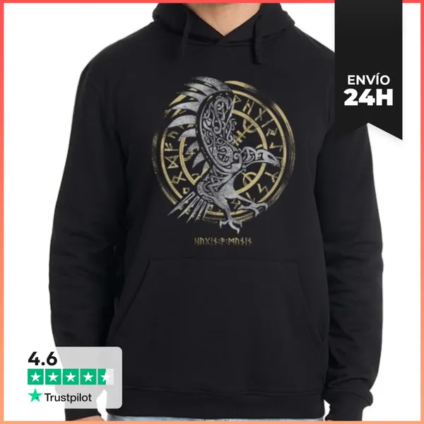 Sudadera Unisex Con Capucha Cuervo De Odin Solo LaTostadora