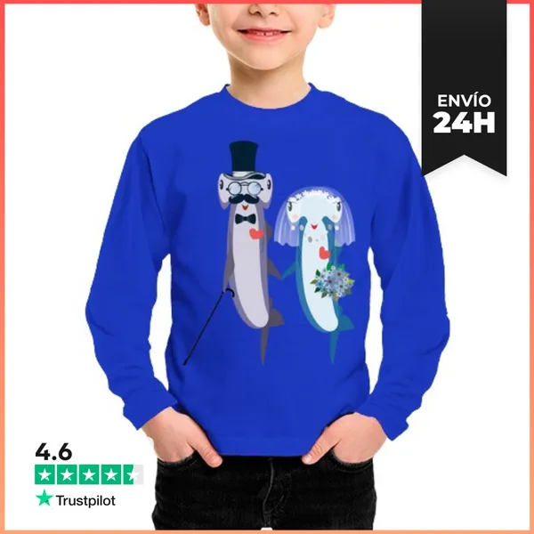 Camiseta Manga Larga Para Niños Boda De Tiburones LaTostadora