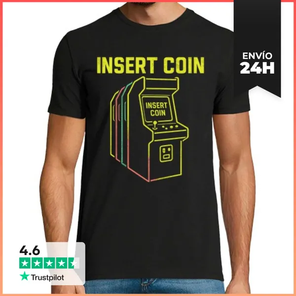 Camiseta Hombre Clásica Maquinas Arcade Insert Coin Retro Gamer