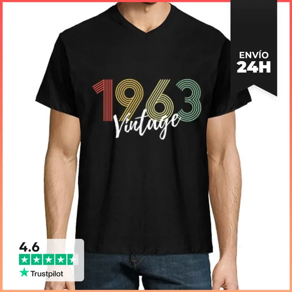 Camiseta Hombre, Cuello Pico 60 Años Vintage 1963 Retro 60