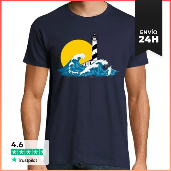 Camiseta Hombre Clásica Hombre, Faro Ola LaTostadora
