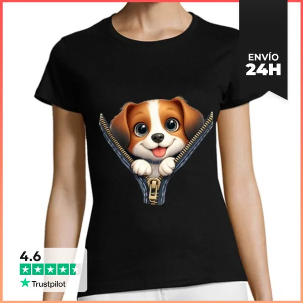 Camiseta Mujer Clásica Cremallera De Perro Divertido LaTostadora
