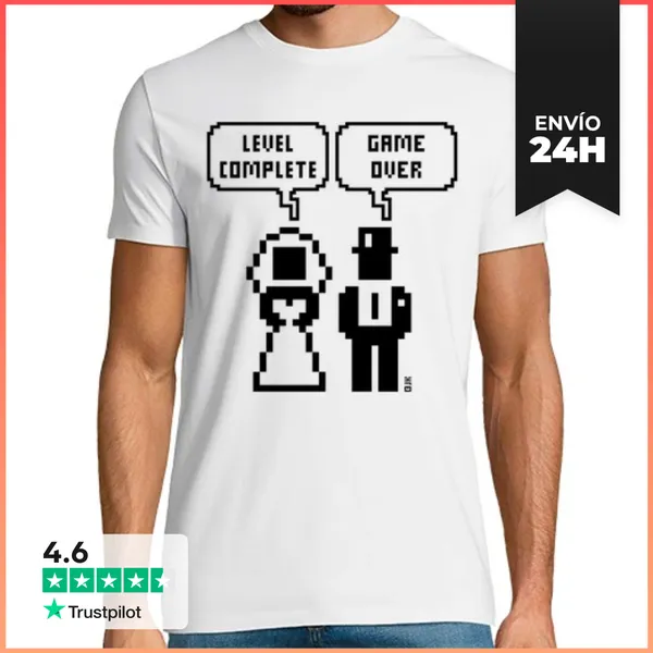Camiseta Hombre Clásica Nivel Completo - Juego Terminado - Negr