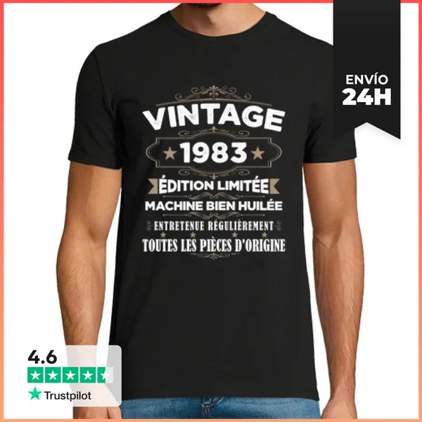 Camiseta Hombre Clásica Regalo De Cumpleaños Vintage 1983