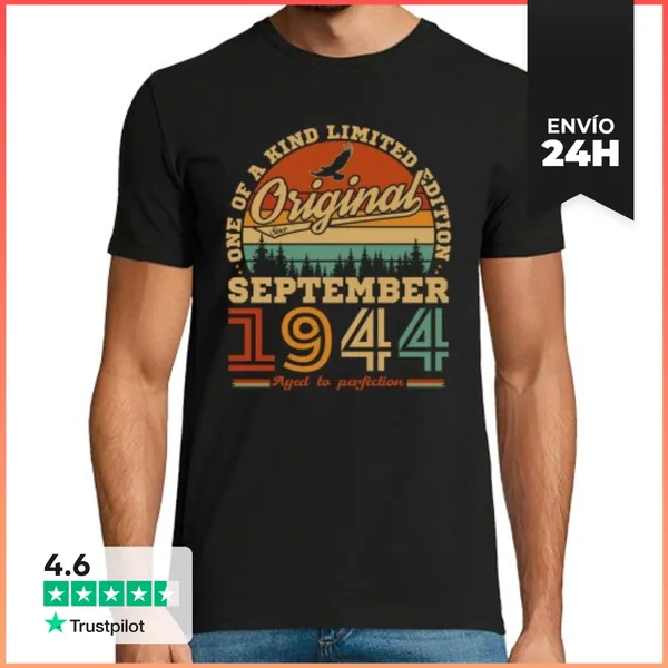 Camiseta Hombre Clásica Septiembre 1944 Vintage Cumpleaños Retro