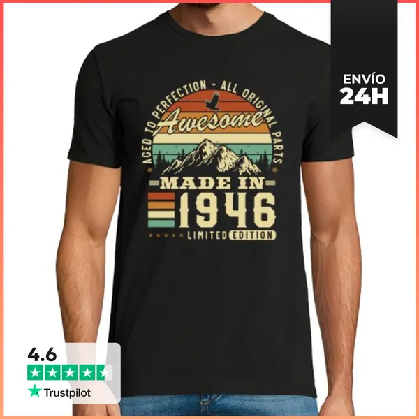 Camiseta Hombre Clásica 80 Años 1946 Vintage Cumpleaños Retro