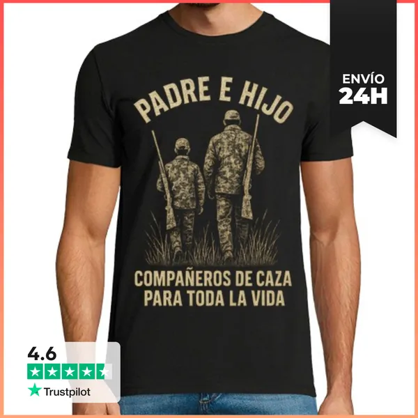Camiseta Hombre Clásica Padre E Hijo Companeros De Caza Cazador