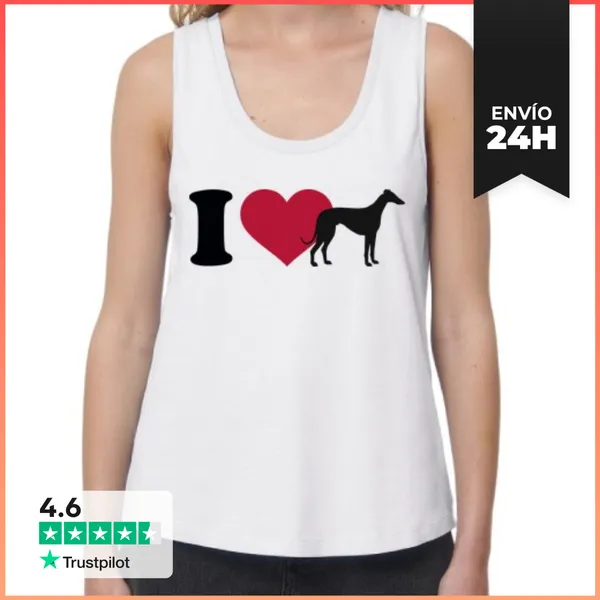 Camiseta Mujer Sin Mangas, Loose Fit Amo Galgos LaTostadora