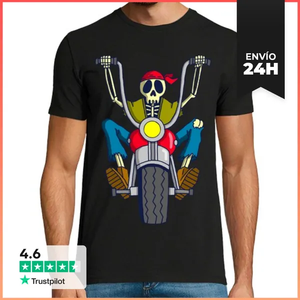 Camiseta Hombre Clásica Esqueleto De Motero LaTostadora