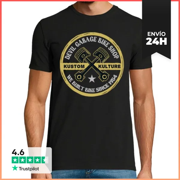 Camiseta Hombre Clásica Camiseta Biker Devil Garage Retro Custom